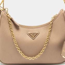 Pre Owned Prada Beige Saffiano Lux Re-Edition 2005 Shoulder Bag