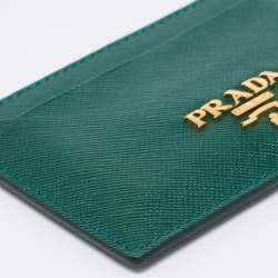 Pre Owned Prada Green Saffiano Metal Leather Card Holder