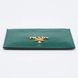 Pre Owned Prada Green Saffiano Metal Leather Card Holder