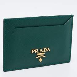 Pre Owned Prada Green Saffiano Metal Leather Card Holder