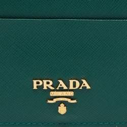 Pre Owned Prada Green Saffiano Metal Leather Card Holder