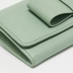 Pre Owned Prada Mint Green Saffiano Leather Bow Continental Wallet