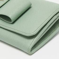 Pre Owned Prada Mint Green Saffiano Leather Bow Continental Wallet