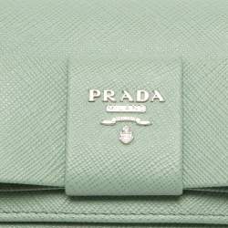 Pre Owned Prada Mint Green Saffiano Leather Bow Continental Wallet