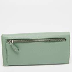 Pre Owned Prada Mint Green Saffiano Leather Bow Continental Wallet