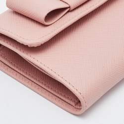 Prada Pink Saffiano Leather Bow Flap Compact Wallet