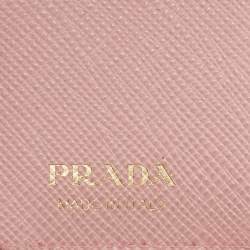 Prada Pink Saffiano Leather Bow Flap Compact Wallet