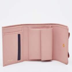 Prada Pink Saffiano Leather Bow Flap Compact Wallet