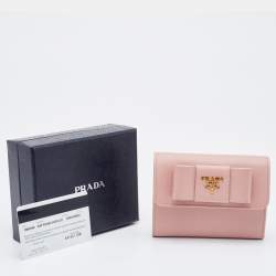 Prada Pink Saffiano Leather Bow Flap Compact Wallet