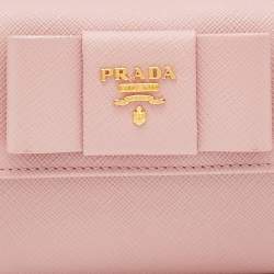 Prada Pink Saffiano Leather Bow Flap Compact Wallet