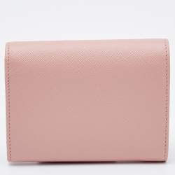 Prada Pink Saffiano Leather Bow Flap Compact Wallet