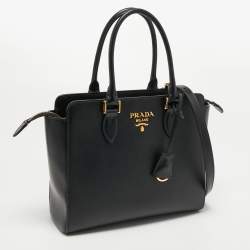 Pre Owned Prada Black Saffiano Leather Double Handle Tote
