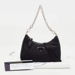 Pre Owned Prada Black Nylon and Saffiano Leather Re-Edition Mini Pouch Shoulder Bag