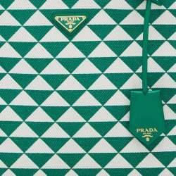 Pre Owned Prada Green/White Fabric Large Symbole Tote