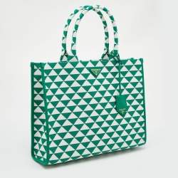 Pre Owned Prada Green/White Fabric Large Symbole Tote