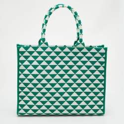 Pre Owned Prada Green/White Fabric Large Symbole Tote