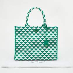 Pre Owned Prada Green/White Fabric Large Symbole Tote