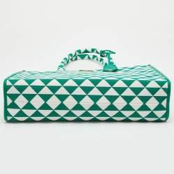 Pre Owned Prada Green/White Fabric Large Symbole Tote