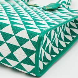 Pre Owned Prada Green/White Fabric Large Symbole Tote