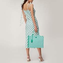 Pre Owned Prada Green/White Fabric Large Symbole Tote