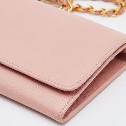 Prada Pink Saffiano Leather Wallet on Chain
