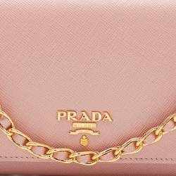 Prada Pink Saffiano Leather Wallet on Chain