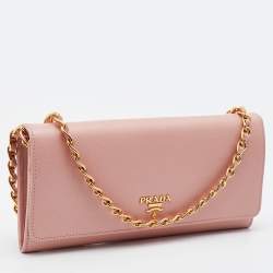Prada Pink Saffiano Leather Wallet on Chain