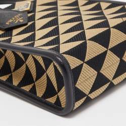 Pre Owned Prada Black/Cream Jacquard Fabric Symbole Embroidered Mini Tote