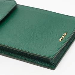 Pre Owned Prada Green Saffiano Lux Leather Phone Holder Crossbody Bag