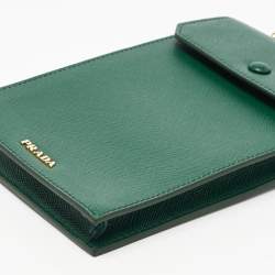 Pre Owned Prada Green Saffiano Lux Leather Phone Holder Crossbody Bag