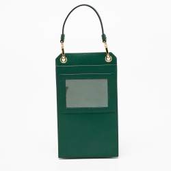 Pre Owned Prada Green Saffiano Lux Leather Phone Holder Crossbody Bag
