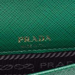 Pre Owned Prada Green Saffiano Lux Leather Phone Holder Crossbody Bag