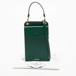 Pre Owned Prada Green Saffiano Lux Leather Phone Holder Crossbody Bag