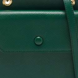 Pre Owned Prada Green Saffiano Lux Leather Phone Holder Crossbody Bag