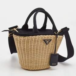 Pre Owned Prada Black/Natural Panier Wicker and Canvas Basket Tote 