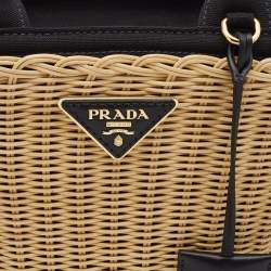 Pre Owned Prada Black/Natural Panier Wicker and Canvas Basket Tote 