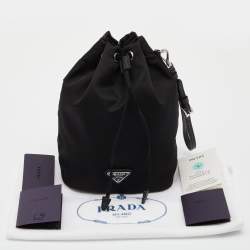 Prada Black Re-Nylon and Saffiano Leather Bucket Wristlet