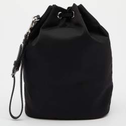 Prada Black Re-Nylon and Saffiano Leather Bucket Wristlet
