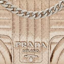 Pre Owned Prada Metallic Ayers Snake Leather Diagramme Shoulder Bag