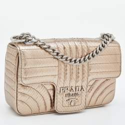 Pre Owned Prada Metallic Ayers Snake Leather Diagramme Shoulder Bag