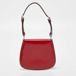 Pre Owned Prada Red Brushed Leather Mini Cleo Shoulder Bag