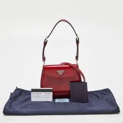 Pre Owned Prada Red Brushed Leather Mini Cleo Shoulder Bag