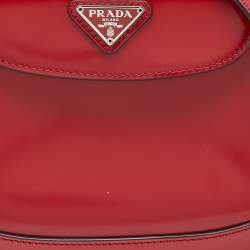 Pre Owned Prada Red Brushed Leather Mini Cleo Shoulder Bag