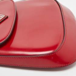Pre Owned Prada Red Brushed Leather Mini Cleo Shoulder Bag