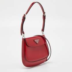 Pre Owned Prada Red Brushed Leather Mini Cleo Shoulder Bag