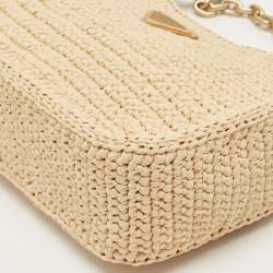 Pre Owned Prada Beige Raffia and Leather Re-Edition 2005 Shoulder Bag