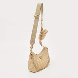 Pre Owned Prada Beige Raffia and Leather Re-Edition 2005 Shoulder Bag