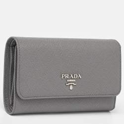 Pre Owned Prada Grey Saffiano Leather Trifold Wallet