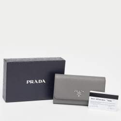 Pre Owned Prada Grey Saffiano Leather Trifold Wallet