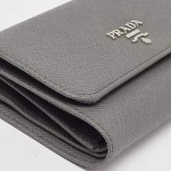 Pre Owned Prada Grey Saffiano Leather Trifold Wallet